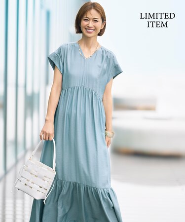 【WEB限定・大人気素材・新型追加】エアリーツイルティアード ワンピース