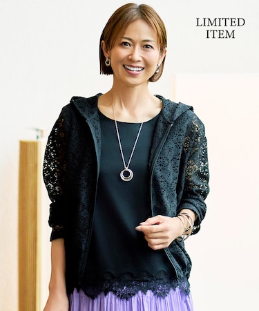 【WEB限定・1枚で華やぐ・旬スタイル】テクスチャーレーシージップ パーカー