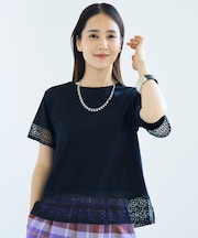 【色違いで揃える方多数・汗ジミ防止】ナチュラルコットンハイゲージレースドッキング Tシャツ