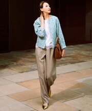 【SHIHOさん着用・セットアップ対応・オンオフ兼用】ソフトツイルクロスワイドストレート パンツ