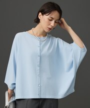 【SHIHOさん着用・前後着用可・羽織りにも】ドライレーヨンストレッチフロントボタン プルオーバー