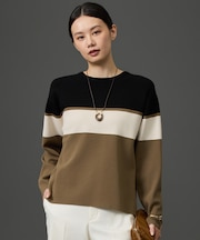 【カタログ掲載・定番・人気素材】レーヨンストレッチブロッキングカラー ニット