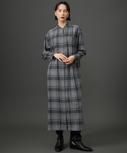【カタログ掲載・一枚でサマになる】TWハイツイストビエラチェック柄バンドカラー ワンピース
