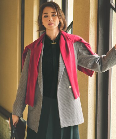 【SHIHOさん着用・オンオフ活躍・品よく決まる】チェックパターン ジャコット