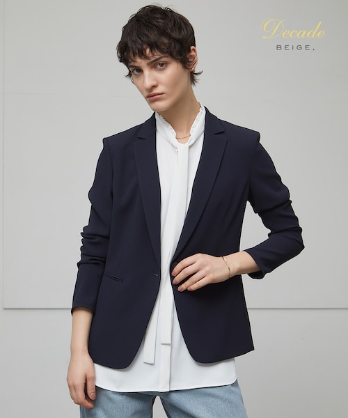 1361y美品 ベイジ CINDY テーラードジャケット 紺 Mアセテート 洗える】CINDY / テーラードジャケット｜ベイジの通販｜&mall（アンド