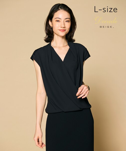 【L-size】OLIVE / カシュクールフレンチスリーブブラウス