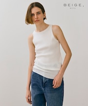 【BEIGE、ecru/WEB限定・洗える】RIB TOPS /  コットンシルクアメリカンスリーブトップス