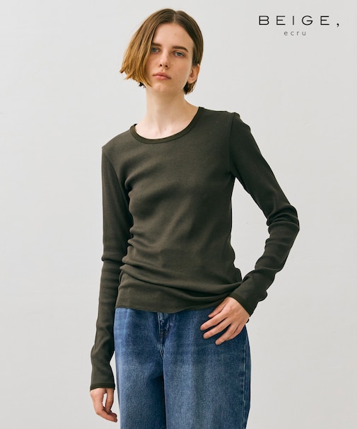 【BEIGE、ecru/WEB限定・洗える】RIB TOPS /  コットンシルクロングスリーブトップス