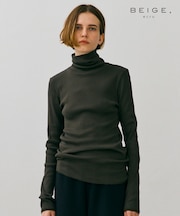 【BEIGE、ecru/WEB限定・洗える】RIB TOPS /  コットンシルクハイネックトップス