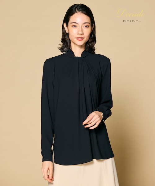BEIGE 洗える ボウタイロングスリーブブラウス ブラック Decade 洗える】ANITA / ロングスリーブタックブラウス｜ベイジの通販