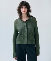 【洗える】THYME / クルーネックコットンメッシュカーディガン
