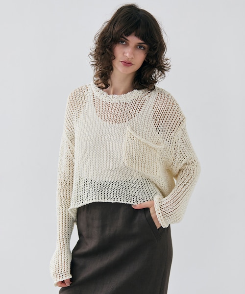 BEIGE, 【洗える】THYME / クルーネックコットンメッシュニット 洗える・STORY 6月号掲載】THYME / クルーネックコットン