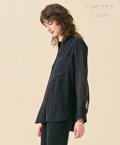 【WEB限定・洗える】CELOSIA / シアースリーブスタンドカラーブラウス