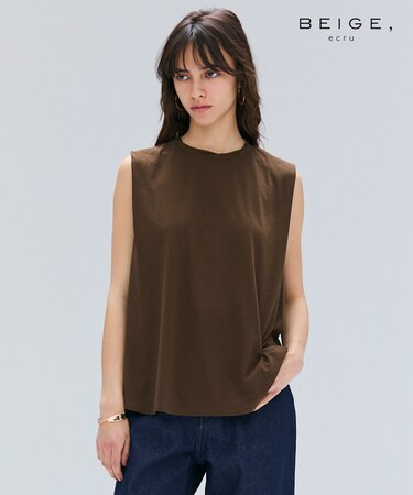 【BEIGE、ecru/WEB限定・洗える】FINE DRY TOUCH / ねじりデザインコットンノースリーブトップス