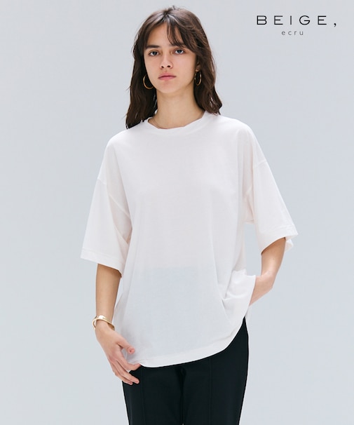【BEIGE、ecru/WEB限定・洗える】FINE DRY TOUCH / ねじりデザインコットンオーバーサイズTシャツ