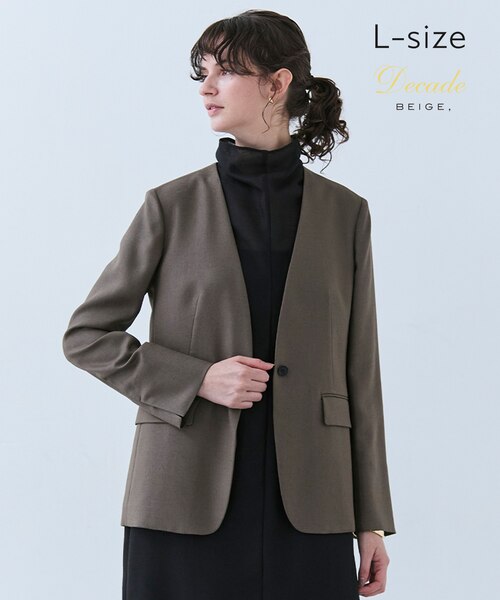【美品】BEIGE, ベイジ　ノーカラージャケット 4 カーキ ベイジ/ノーカラージャケットの通販｜&mall（アンドモール）三井