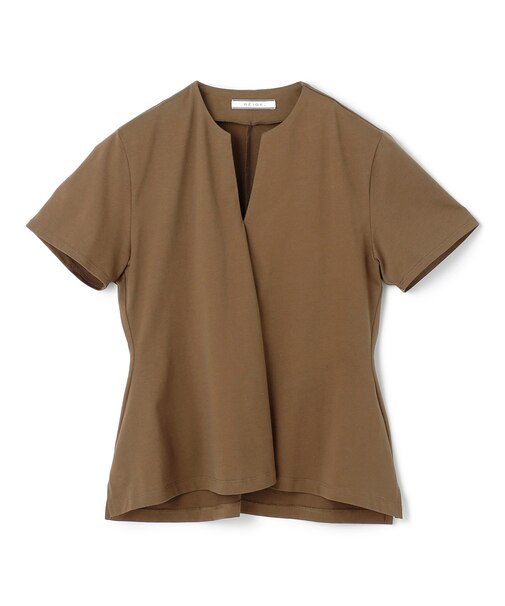 【洗える】STOCK / オーガニックコットン半袖Vスリットトップス