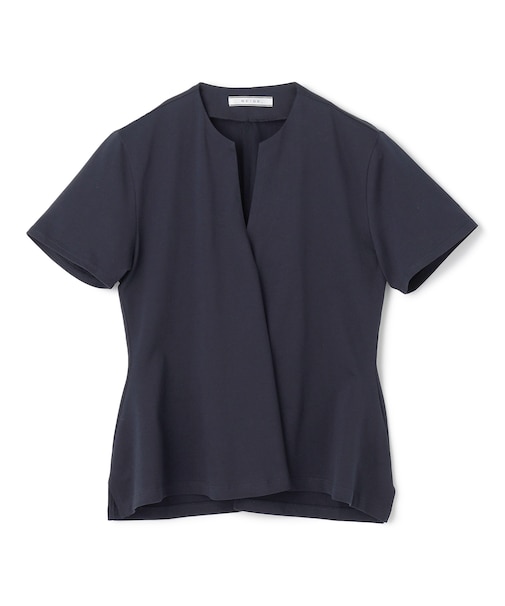 【洗える】STOCK / オーガニックコットン半袖Vスリットトップス