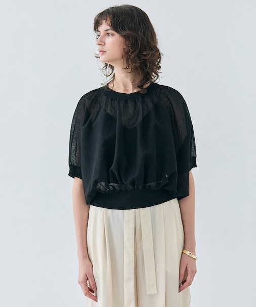 【洗える・Oggi 7月号掲載】LUPINUS / リネン混半袖プルオーバーギャザーニット