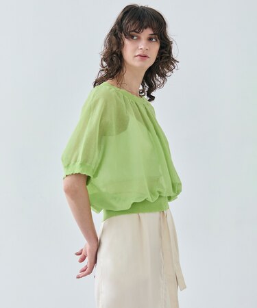 【洗える・Oggi 7月号掲載】LUPINUS / リネン混半袖プルオーバーギャザーニット