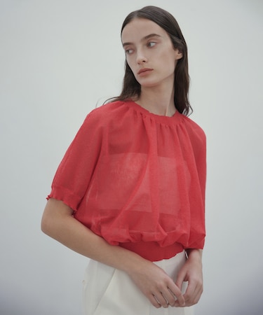 【洗える・Oggi 7月号掲載】LUPINUS / リネン混半袖プルオーバーギャザーニット