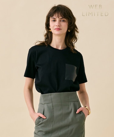 【WEB限定・洗える】TORENIA / レザーポケットコットンクルーネックTシャツ