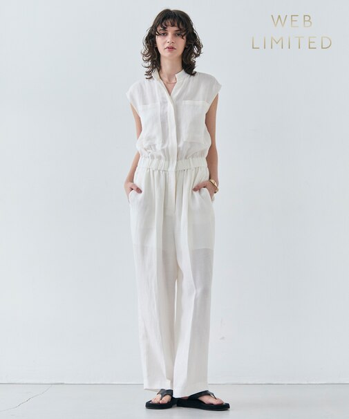 【洗える】BERNARD / リネンノースリーブオールインワン