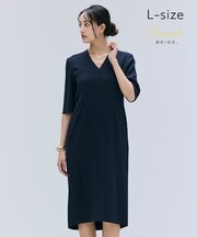 【洗える・L-size】CINDY / Vネックハーフスリーブワンピース