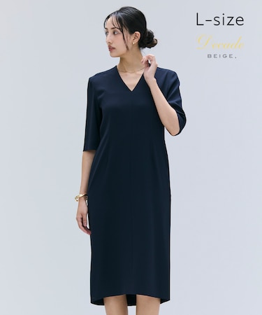 【洗える・L-size】CINDY / Vネックハーフスリーブワンピース