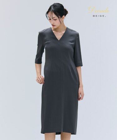 【洗える】CINDY / Vネックハーフスリーブワンピース
