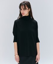【洗える】FLEUR / ニットコンビハイネック半袖ブラウス