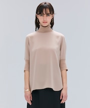 【洗える】FLEUR / ニットコンビハイネック半袖ブラウス