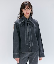 【洗える・BAILA 11月号掲載】MARKEL / ボウタイ付きシャツカラーデニムシャツ