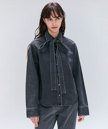 【洗える・BAILA 11月号掲載】MARKEL / ボウタイ付きシャツカラーデニムシャツ