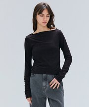 【洗える】BUTLER / ストレッチベロアボートネックカットソー