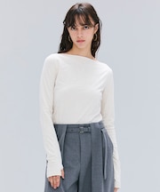 【洗える】BUTLER / ストレッチベロアボートネックカットソー