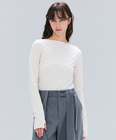 【洗える】BUTLER / ストレッチベロアボートネックカットソー