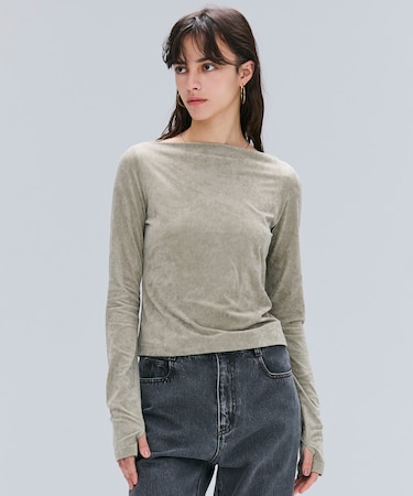 【洗える】BUTLER / ストレッチベロアボートネックカットソー