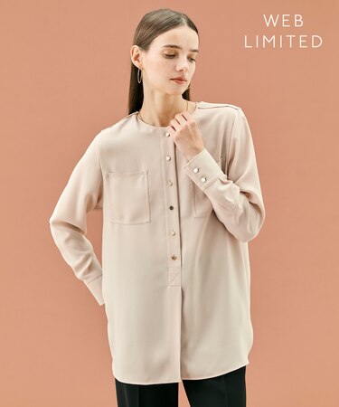 【WEB限定・洗える】CLARION / ゴールド釦クルーネックブラウス