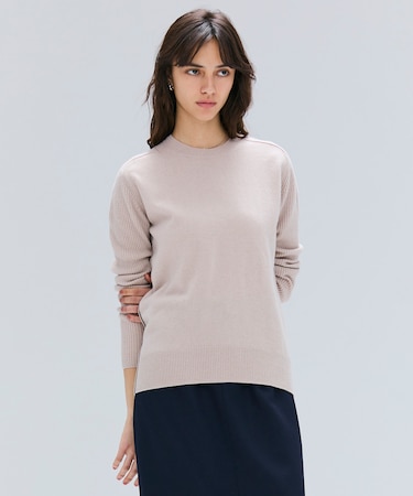 【洗える】POMPE / ウールカシミヤ配色ラインクルーネックニット