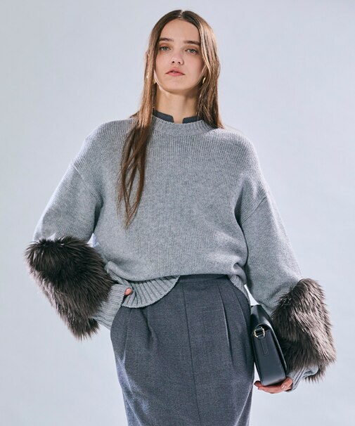 【洗える・VERY NaVY12月号掲載】CHESTER / フェイクファークルーネックニット