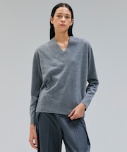 【洗える】POMPE / ウールカシミヤ配色ラインVネックニット