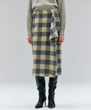 HOBBS / フェイクレザーポケットウールチェックラップスカート
