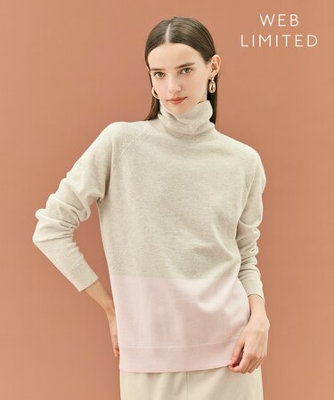 【WEB限定・洗える】DEMING / バイカラーウールタートルネックニット