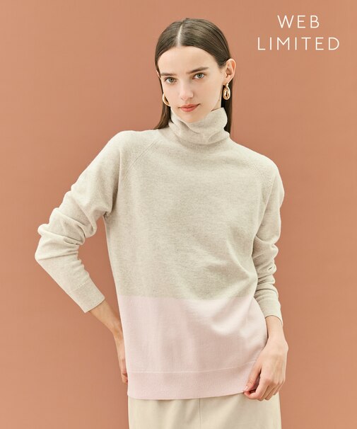 【WEB限定・洗える】DEMING / バイカラーウールタートルネックニット