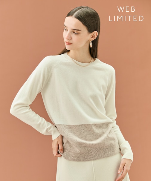 【WEB限定・洗える】DEMING / バイカラーウールクルーネックニット