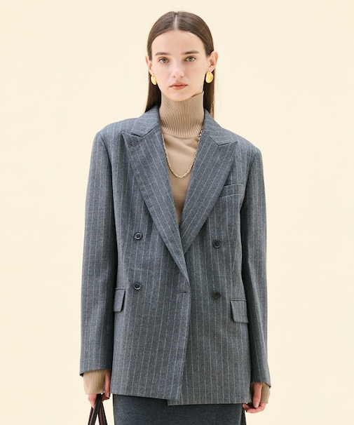 DELAND / ウールピンストライプダブルジャケット