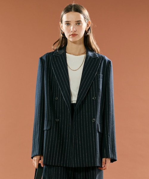 DELAND / ウールピンストライプダブルジャケット｜ベイジの通販｜&mall