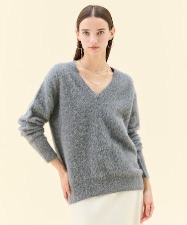 AMARILLO / スパンコールフォックスVネックニット