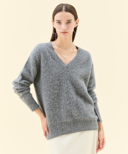 AMARILLO / スパンコールフォックスVネックニット